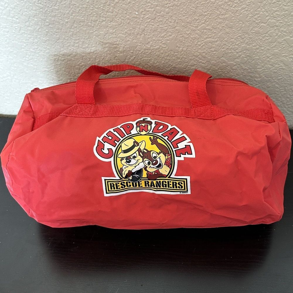Vintage Disney Chip ‘N Dale Rescue Rangers‎ 14” Red Vinyl Zipper Duffle Bag
